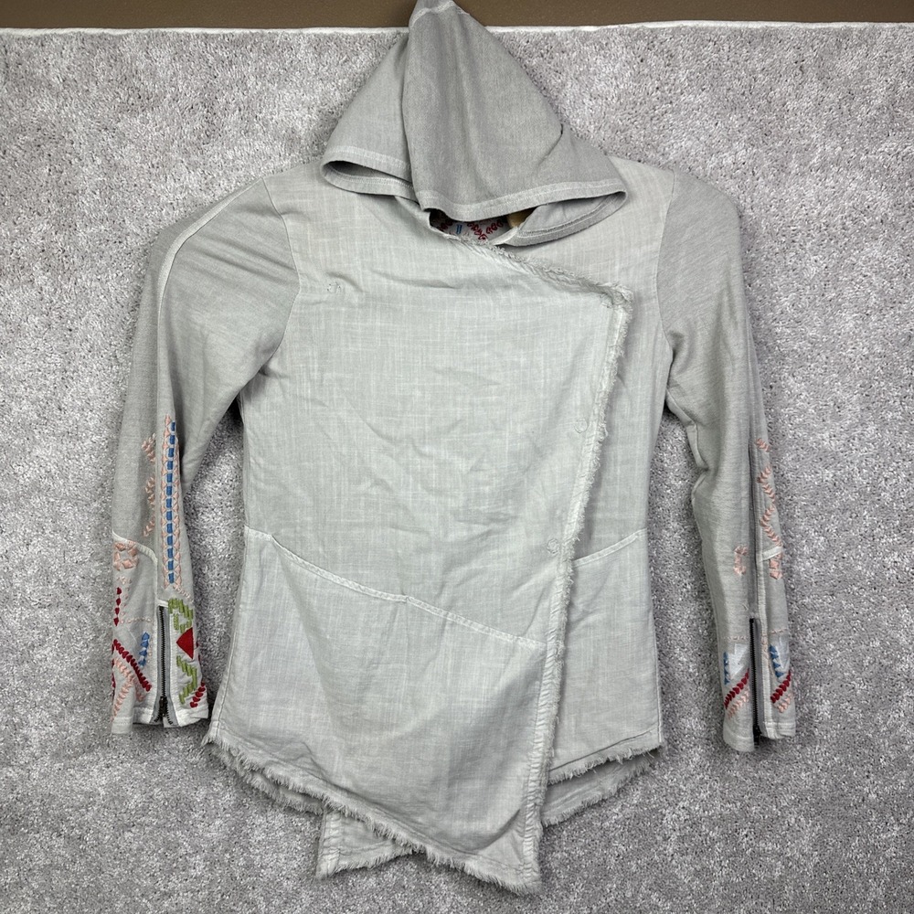 Kyla Seo Anthropologie Women's Wrap Jacket Size S Gray Embroidered Boho